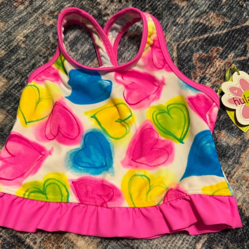 2/$5- Girls Hula Star Multicolor Heart Swim Top